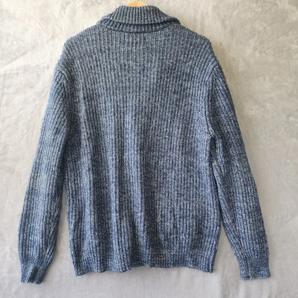 Schott Bros Cardigan Sweater Mens XL Blue Shawl Collar Handcrafted Chunky Knit